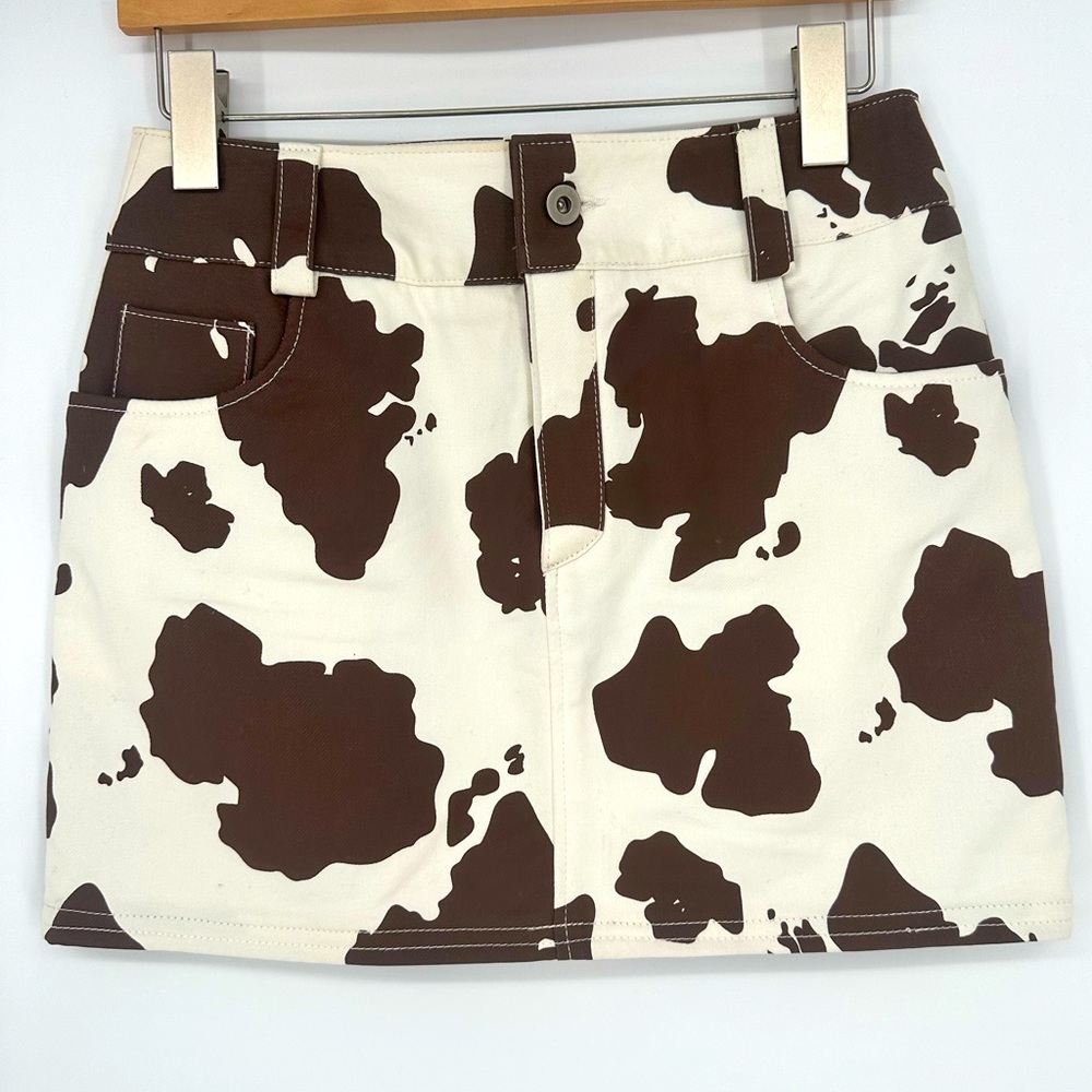Lamarque Brown and White Cow Print Mini Skirt